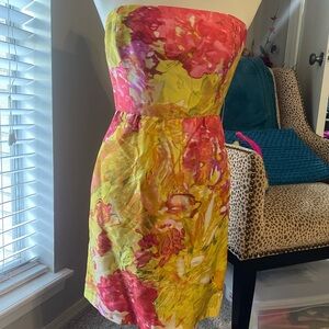 J. Crew Strapless Dress in Pink and Yellow Floral